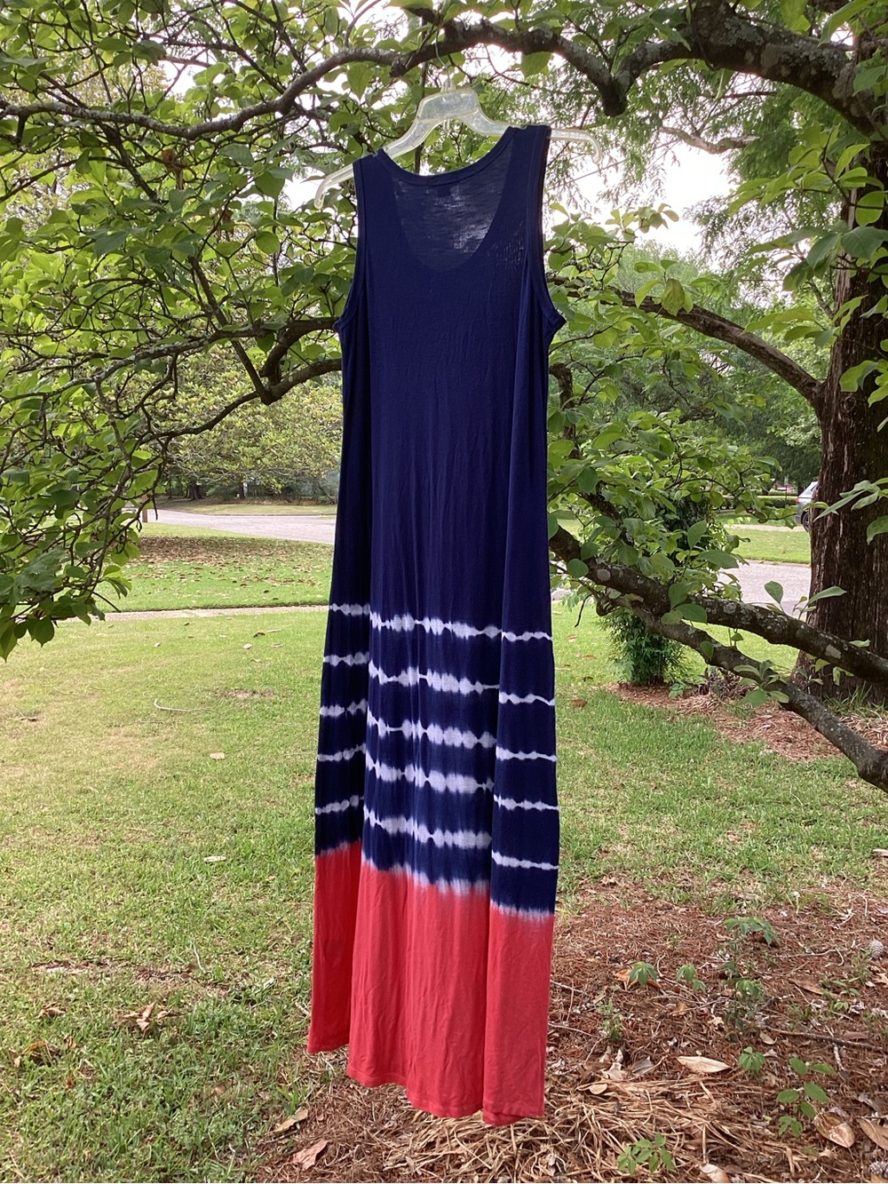 A Girls Favorite Dress Sleeveless Navy and Coral Tie-Dye Maxi Dress - Picture 7 of 9